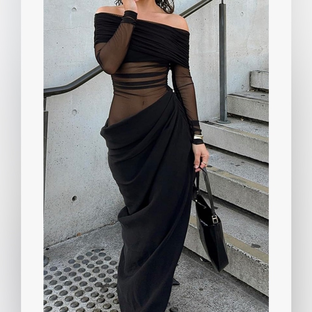 New- Elegant Black Off-Shoulder Dress